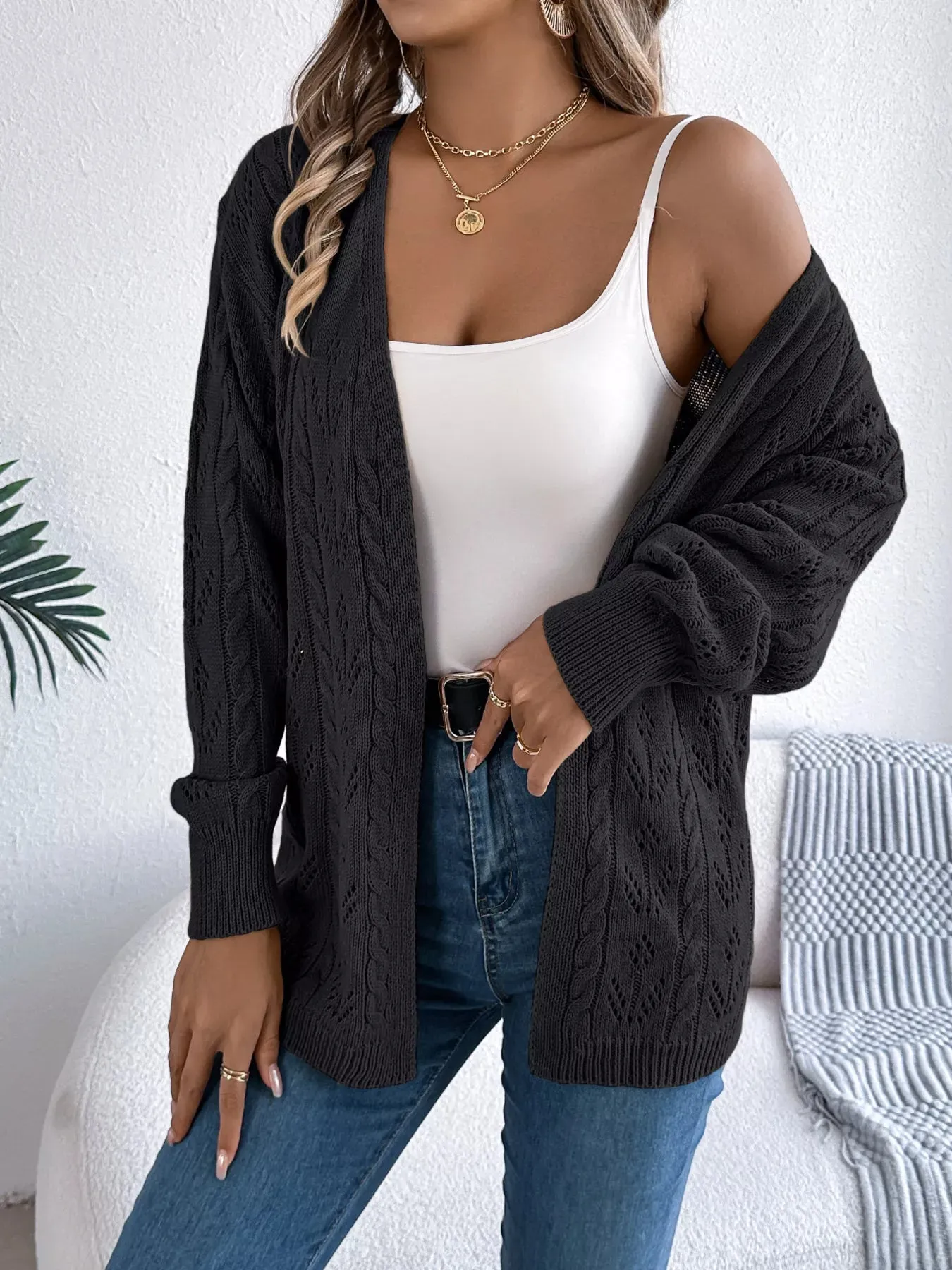 Openwork Open Front Long Sleeve Cardigan sold by Charming Charlie product image thumbnail 4