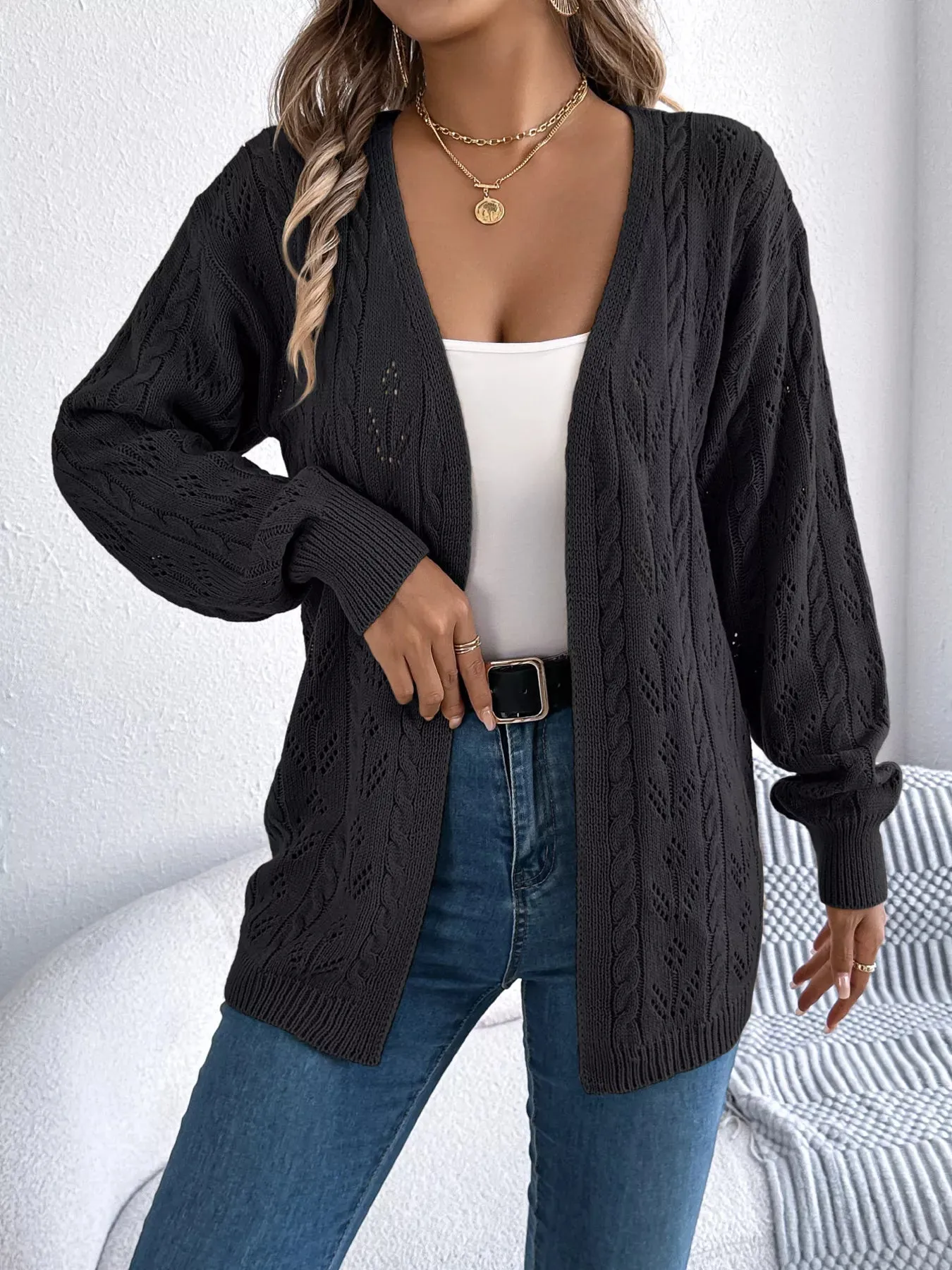 Openwork Open Front Long Sleeve Cardigan sold by Charming Charlie product image thumbnail 5