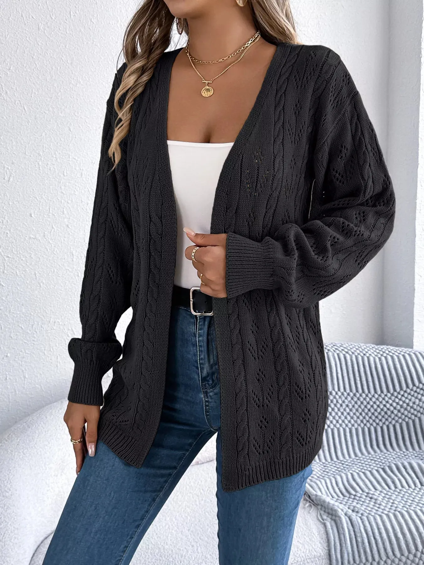Openwork Open Front Long Sleeve Cardigan sold by Charming Charlie product image thumbnail 3