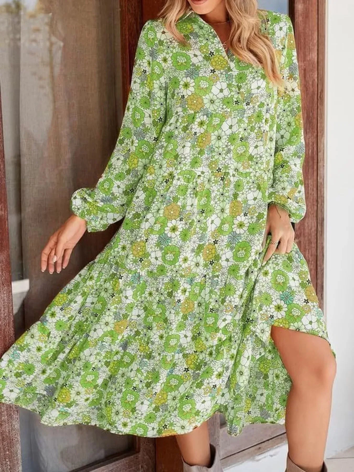 Floral Print Balloon Sleeve Midi Dress sold by Charming Charlie product image thumbnail 4