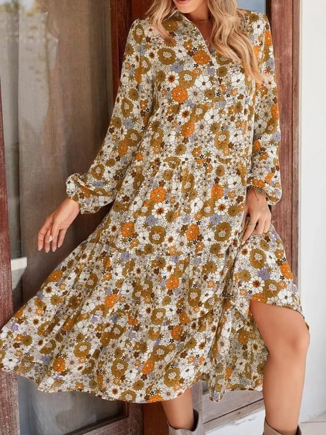 Floral Print Balloon Sleeve Midi Dress sold by Charming Charlie
