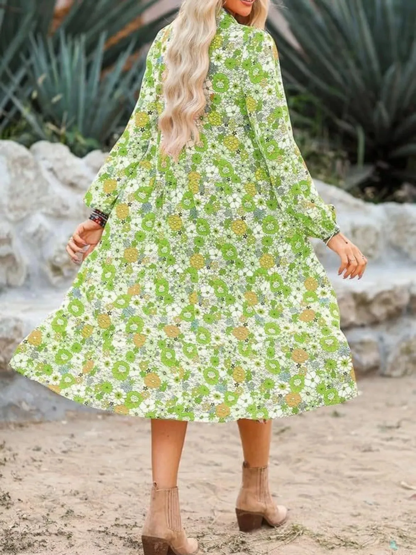 Floral Print Balloon Sleeve Midi Dress sold by Charming Charlie product image thumbnail 5