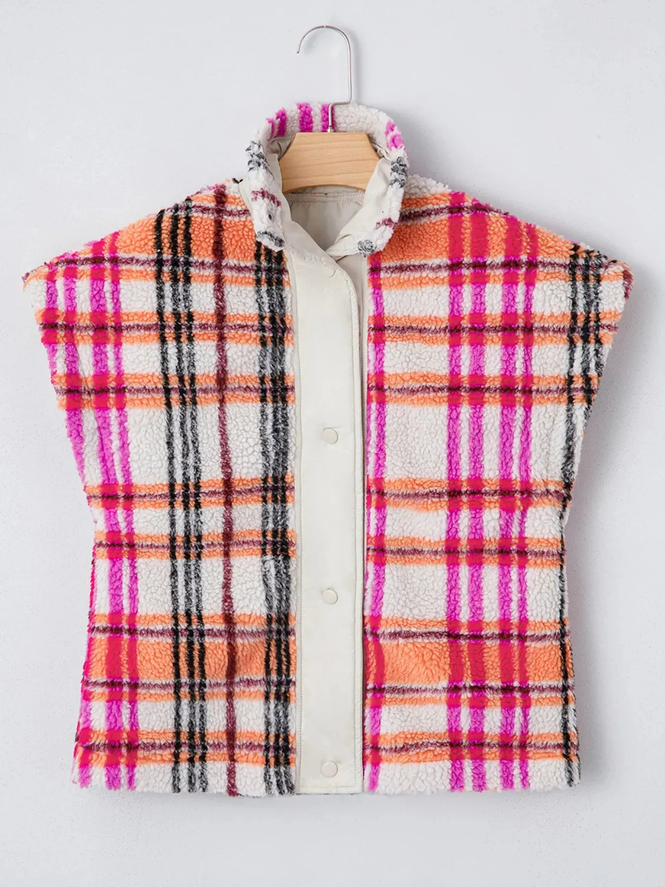 Sherpa Plaid Snap Down Vest Coat sold by Charming Charlie product image thumbnail 5