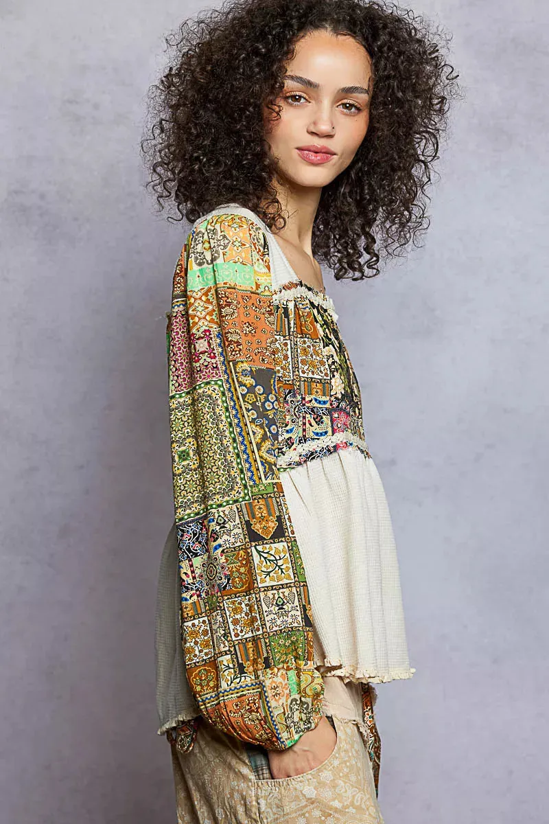 POL Balloon Sleeve Peplum Blouse with Trim Detail sold by Charming Charlie product image thumbnail 4