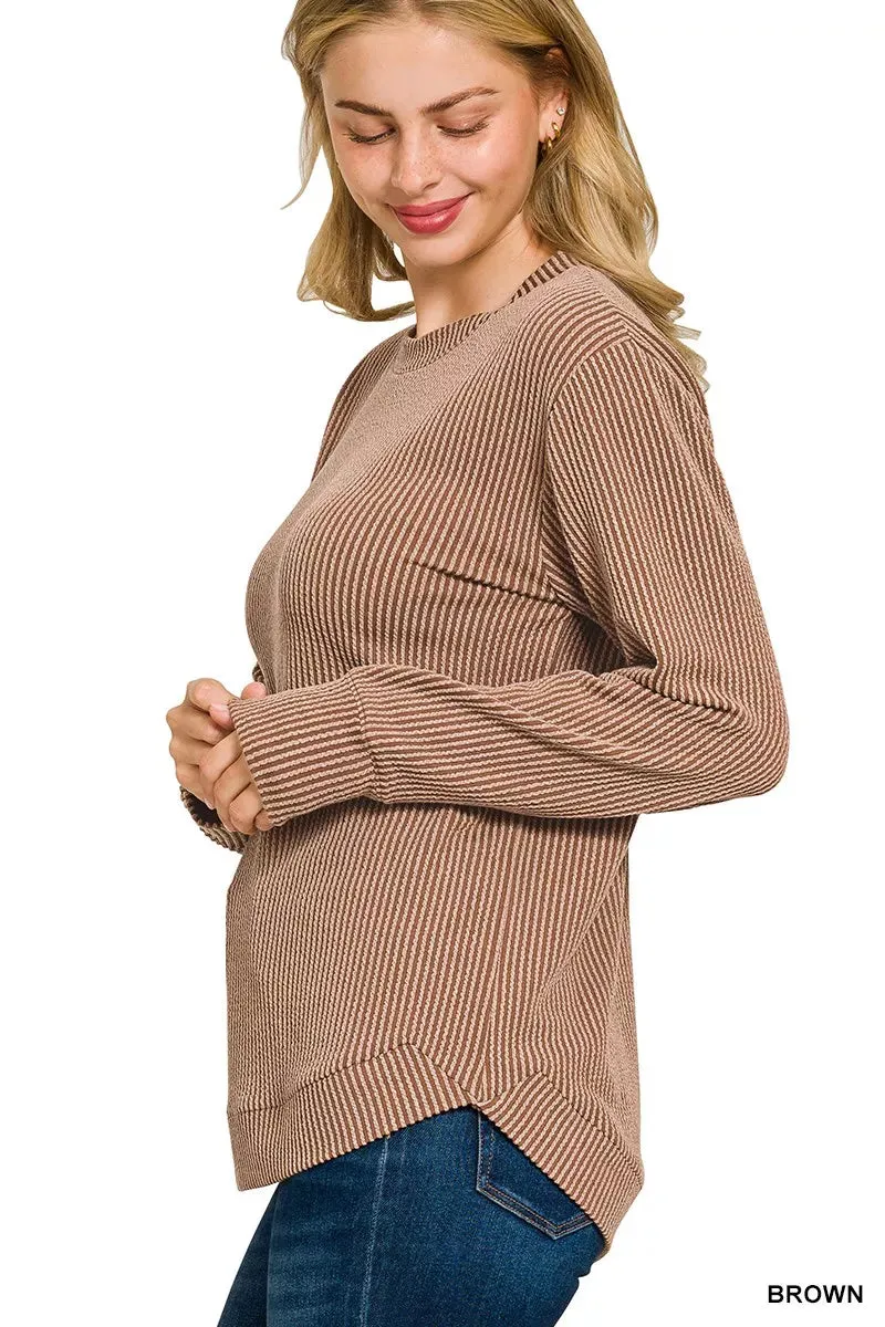 Zenana Full Size Raised Rib Round Neck Long Sleeve Top Plus Size sold by Charming Charlie product image thumbnail 3