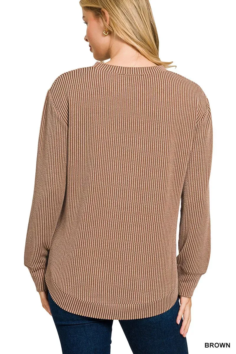Zenana Full Size Raised Rib Round Neck Long Sleeve Top Plus Size sold by Charming Charlie product image thumbnail 2