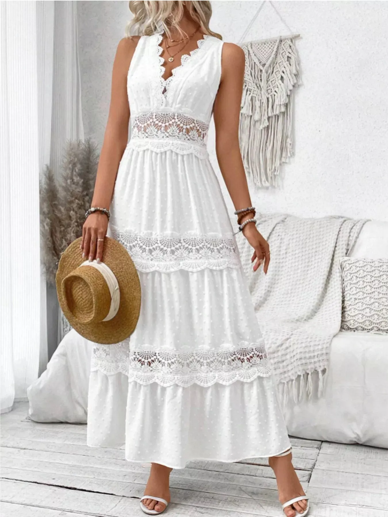 Full Size Lace Detail Tie Back Sleeveless Tiered Dress Plus Size sold by Charming Charlie product image thumbnail 4