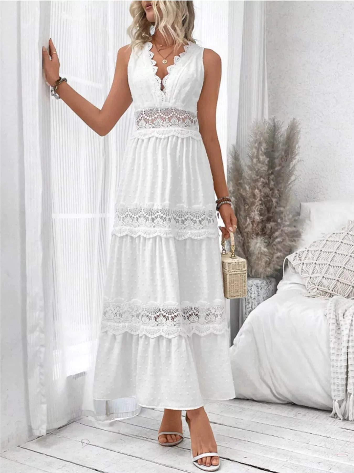 Full Size Lace Detail Tie Back Sleeveless Tiered Dress Plus Size sold by Charming Charlie product image thumbnail 3