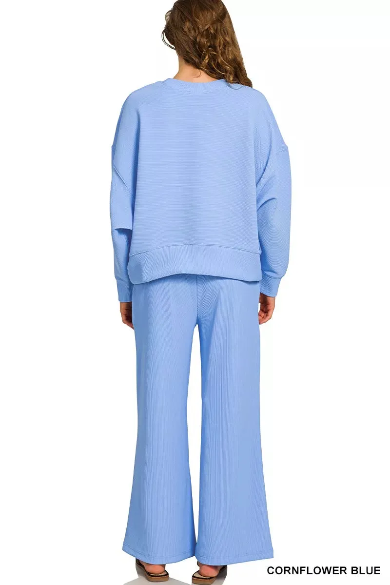 Zenana Ribbed Round Neck Pullover and Drawstring Pants Set sold by Charming Charlie product image thumbnail 2