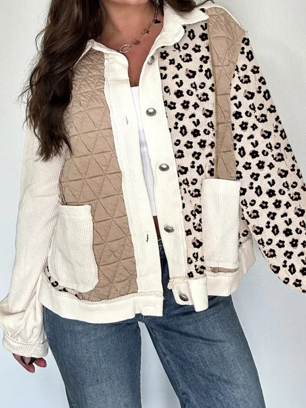 Leopard Waffle Quilted Patchwork Button Front Jacket sold by Charming Charlie