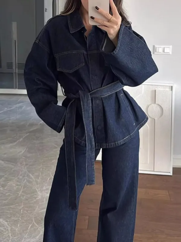 Button Up Long Sleeve Top and Jeans Denim Set sold by Charming Charlie