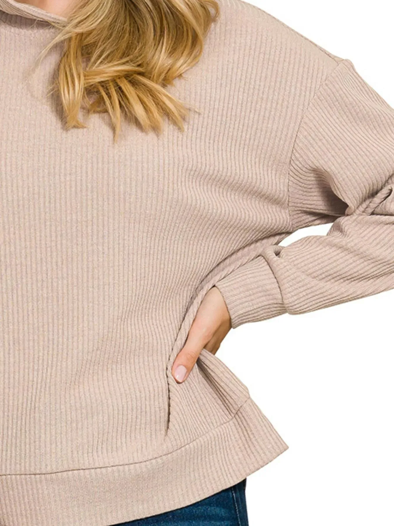 Zenana Ribbed Long Sleeve Hoodie sold by Charming Charlie product image thumbnail 3