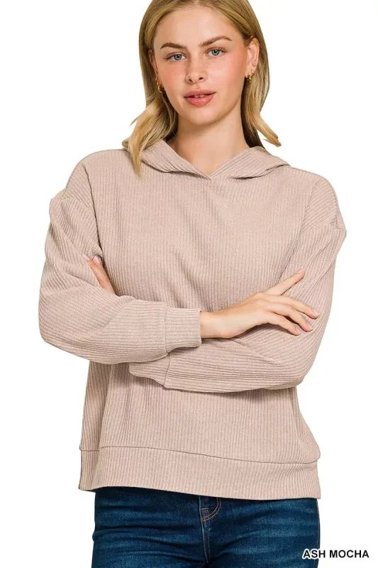 Zenana Ribbed Long Sleeve Hoodie sold by Charming Charlie
