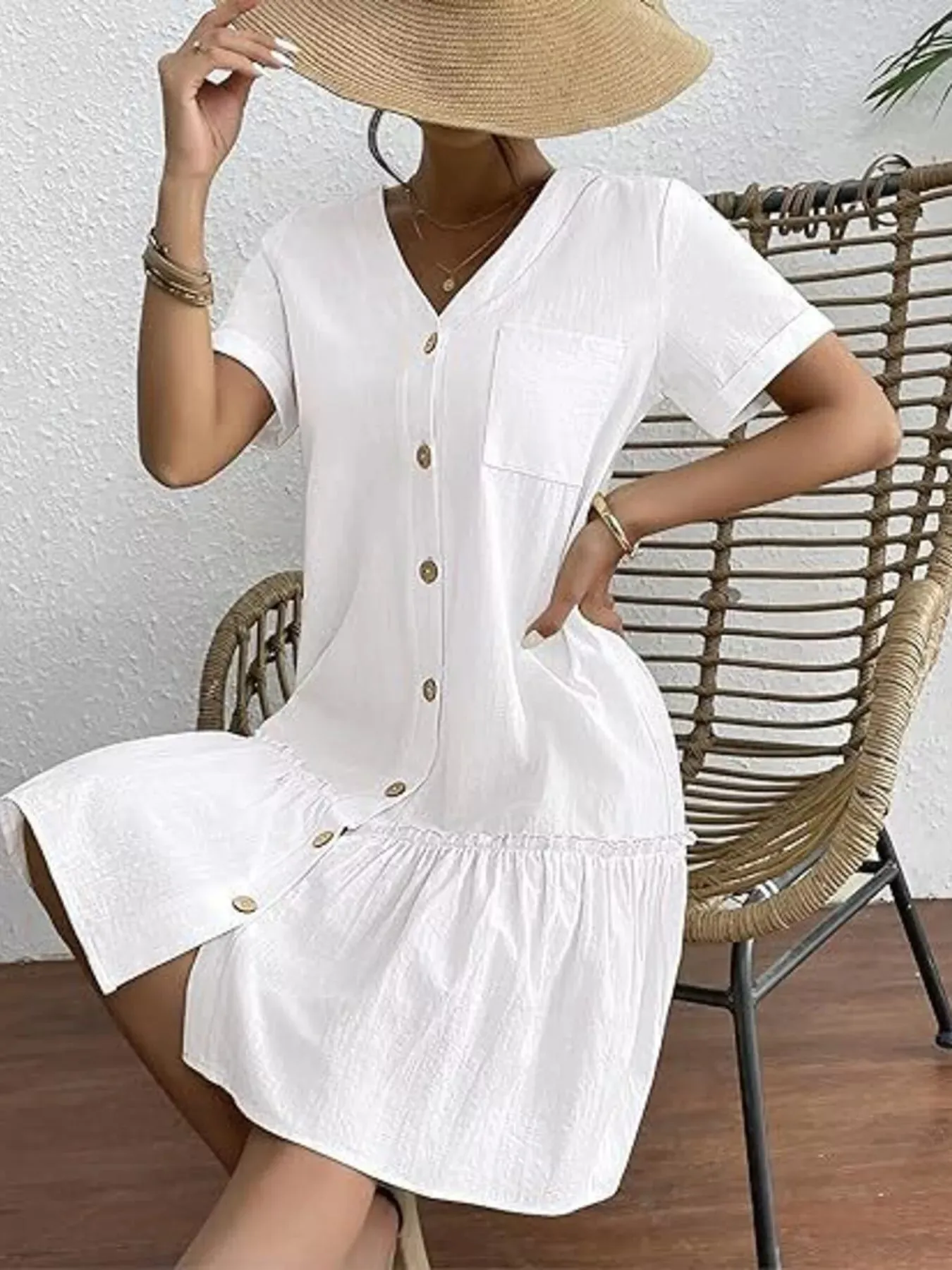 Full Size Button-Front Short Sleeve Tiered Dress Plus Size sold by Charming Charlie product image thumbnail 2