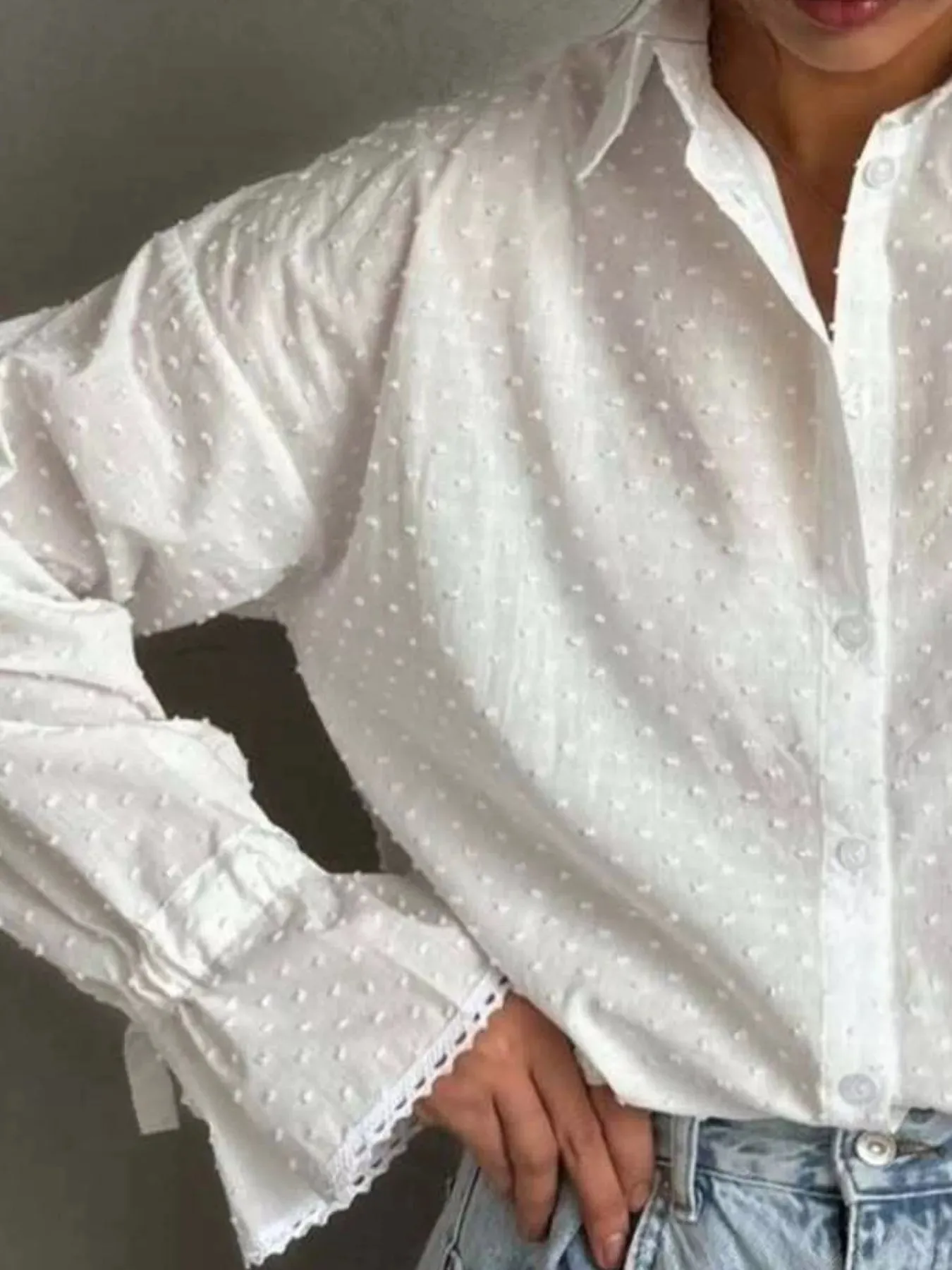 Swiss Dot Flounce Sleeve Shirt sold by Charming Charlie product image thumbnail 4