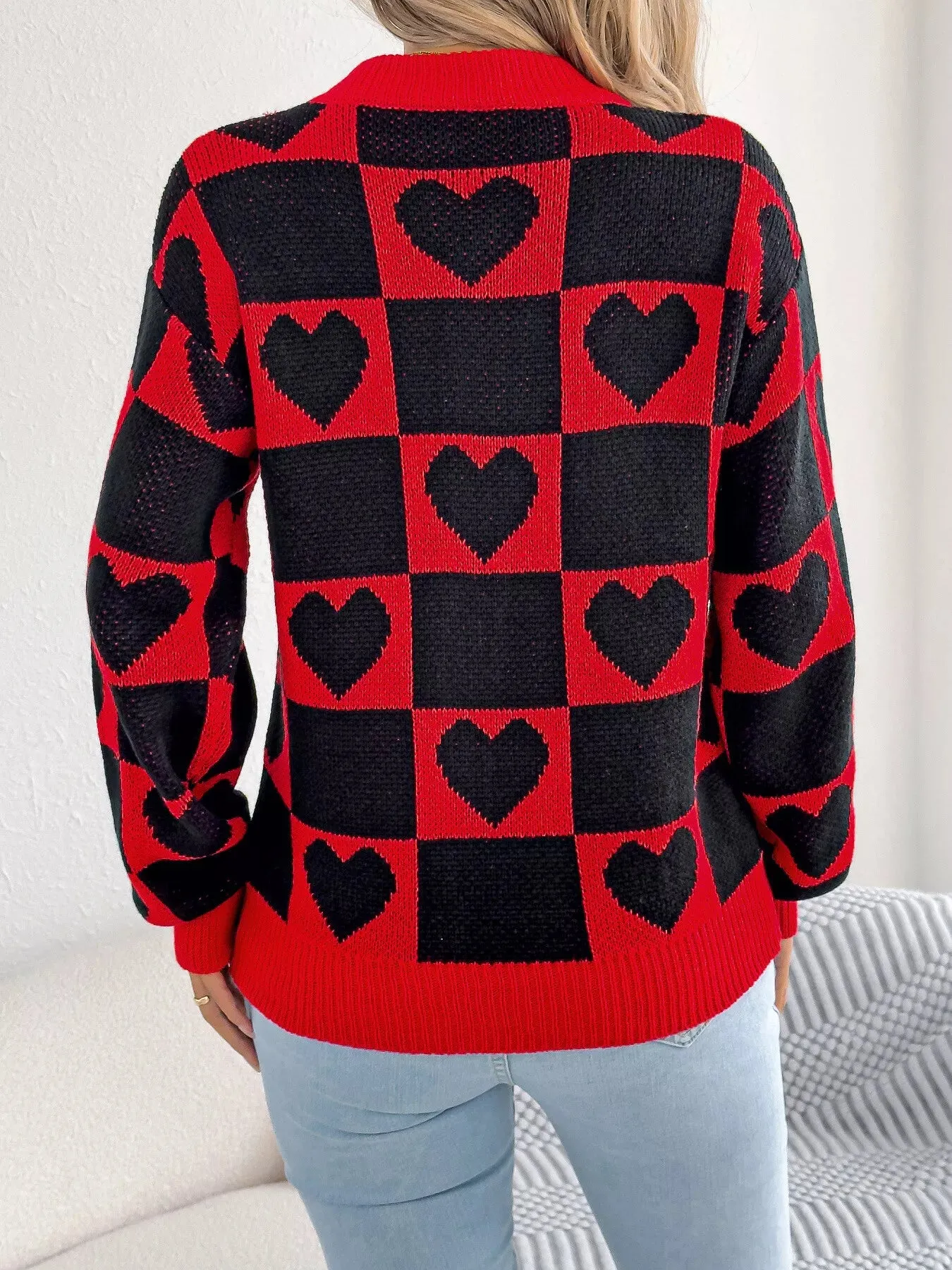Heart Checkerboard Pattern Round Neck Sweater sold by Charming Charlie product image thumbnail 2