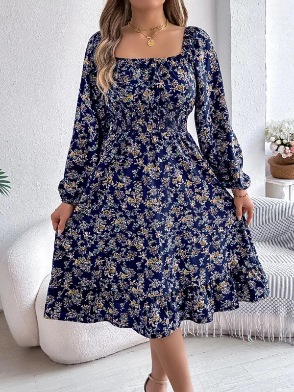 Floral Print Long Sleeve Square Neck Midi Dress sold by Charming Charlie