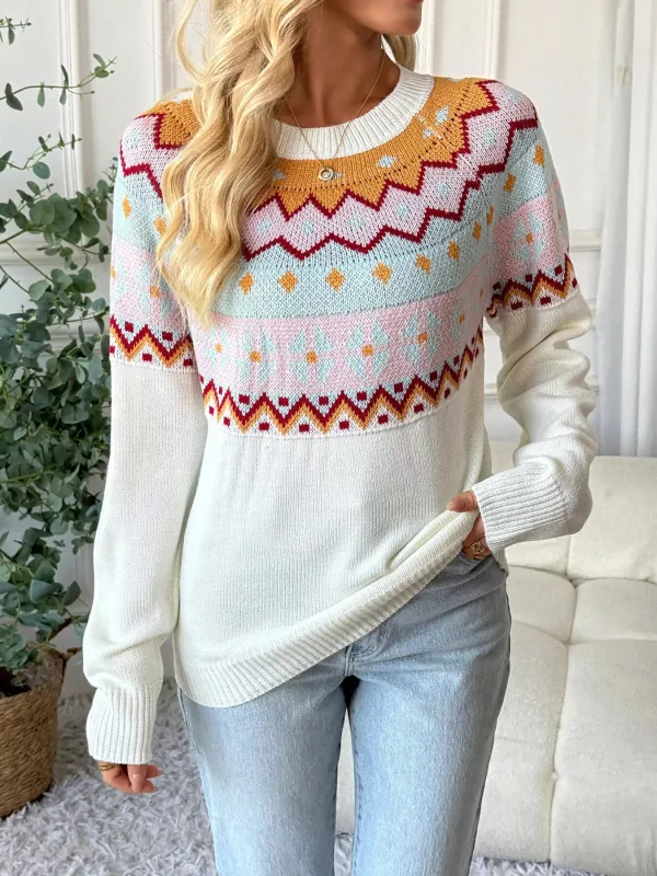 Contrast Round Neck Long Sleeve Sweater sold by Charming Charlie