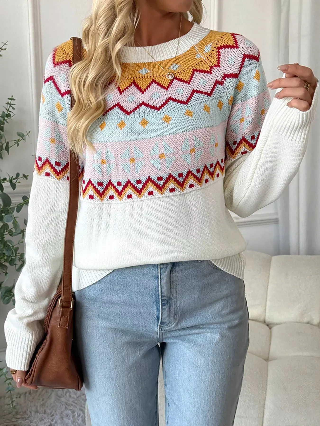 Contrast Round Neck Long Sleeve Sweater sold by Charming Charlie product image thumbnail 3