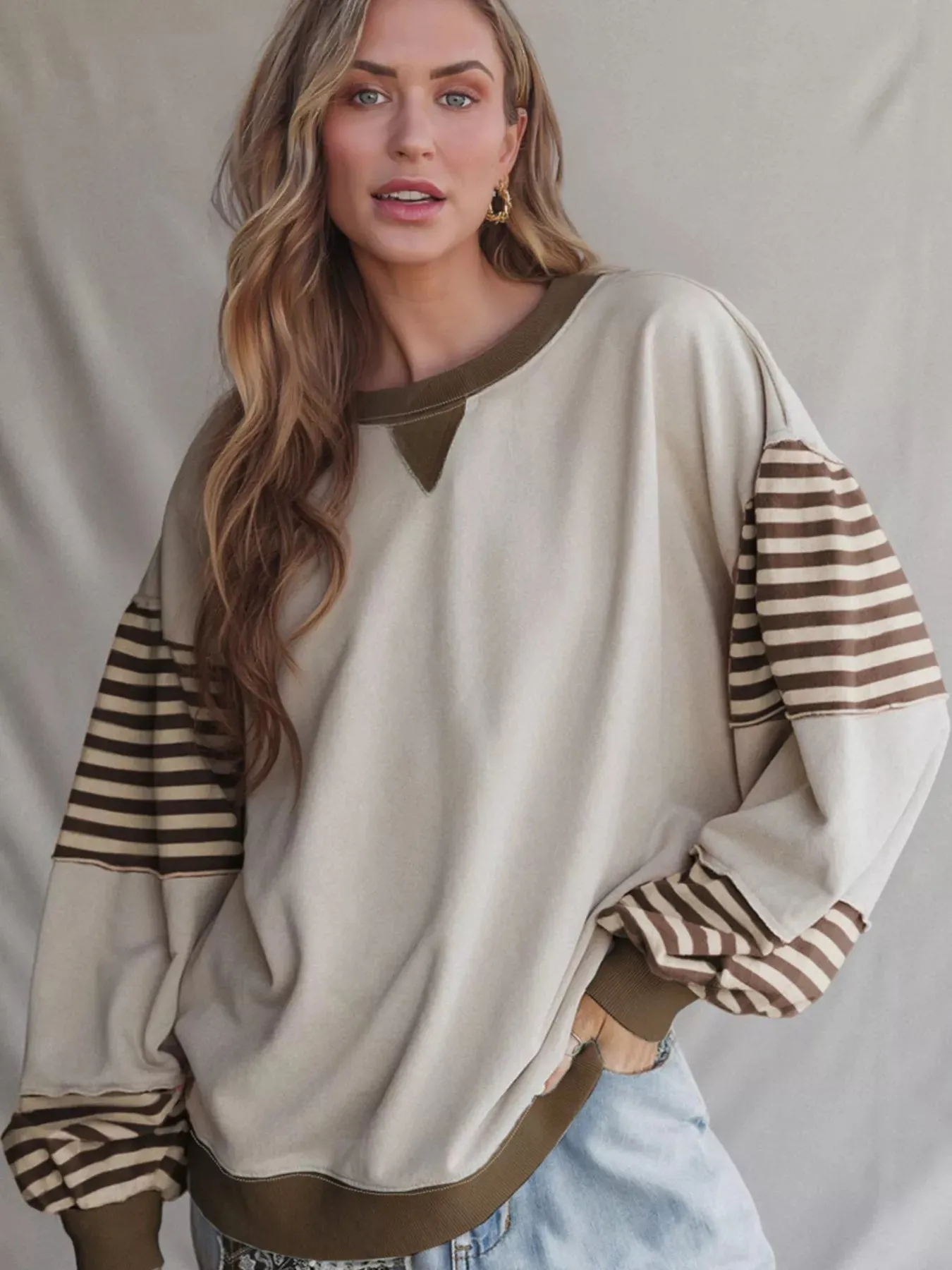 Contrast Striped Long Sleeve Sweatshirt sold by Charming Charlie product image thumbnail 4
