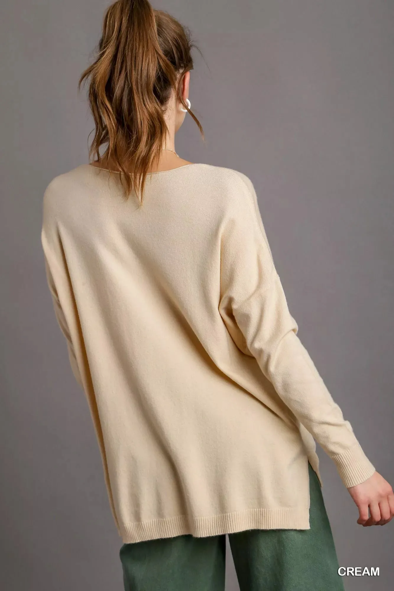 Umgee V-Neck High Low Hem Knit Top with Side Slit sold by Charming Charlie product image thumbnail 2