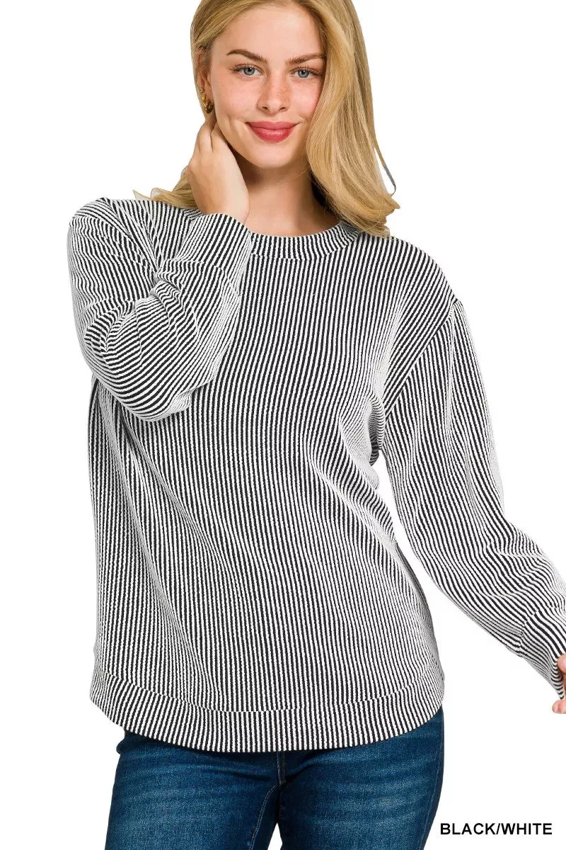 Zenana Full Size Raised Rib Round Neck Long Sleeve Top Plus Size sold by Charming Charlie