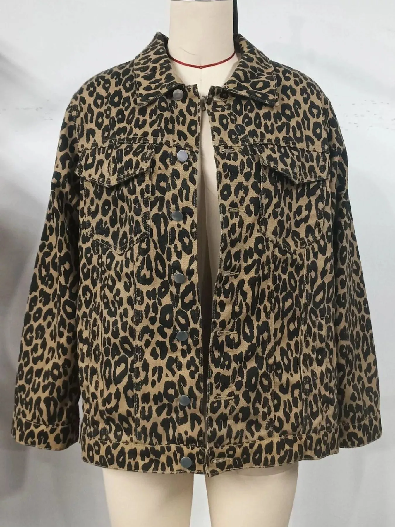 Leopard Button Up Long Sleeve Denim Jacket sold by Charming Charlie product image thumbnail 4