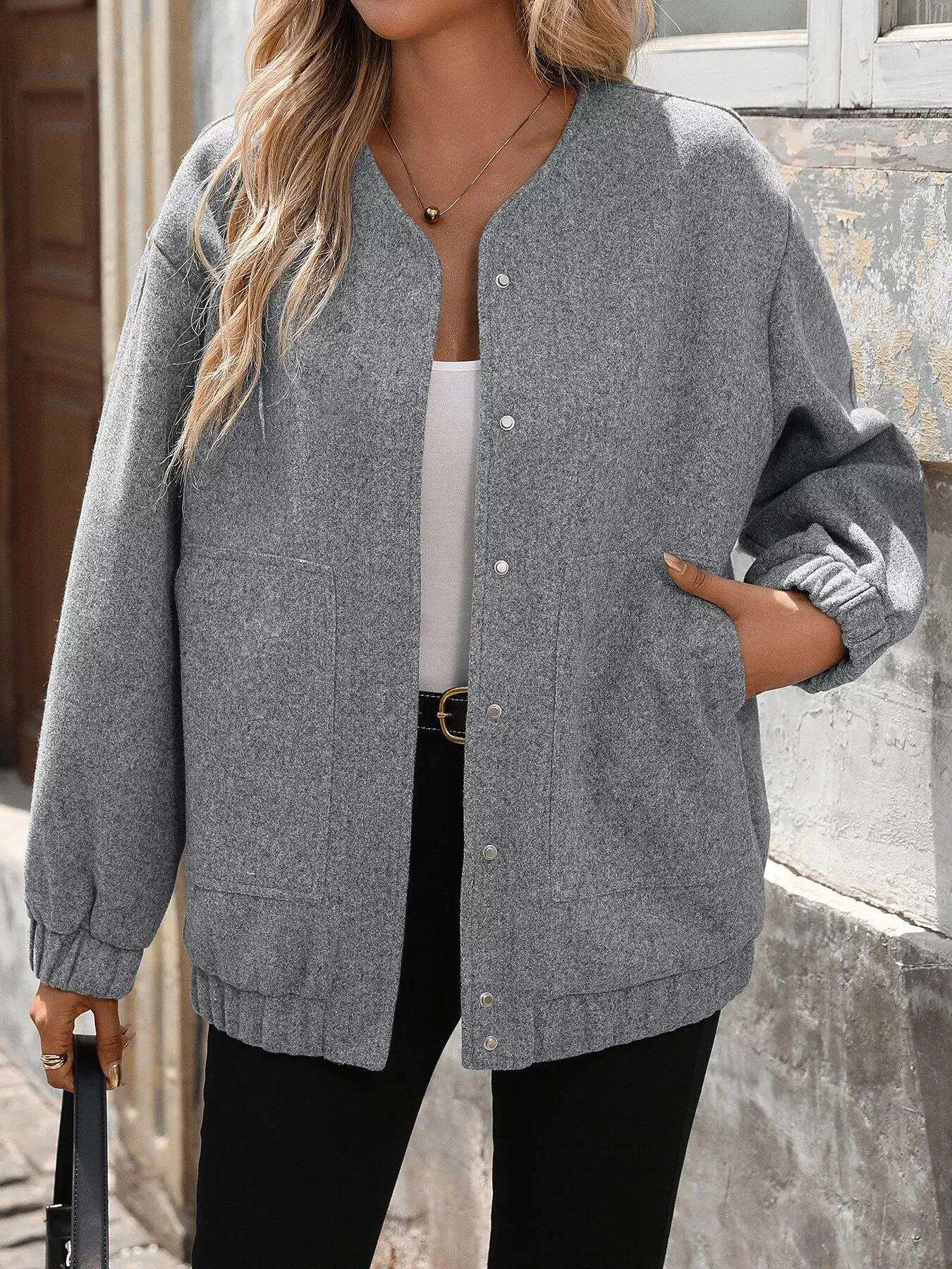 Snap Down Dropped Shoulder Jacket sold by Charming Charlie product image thumbnail 2