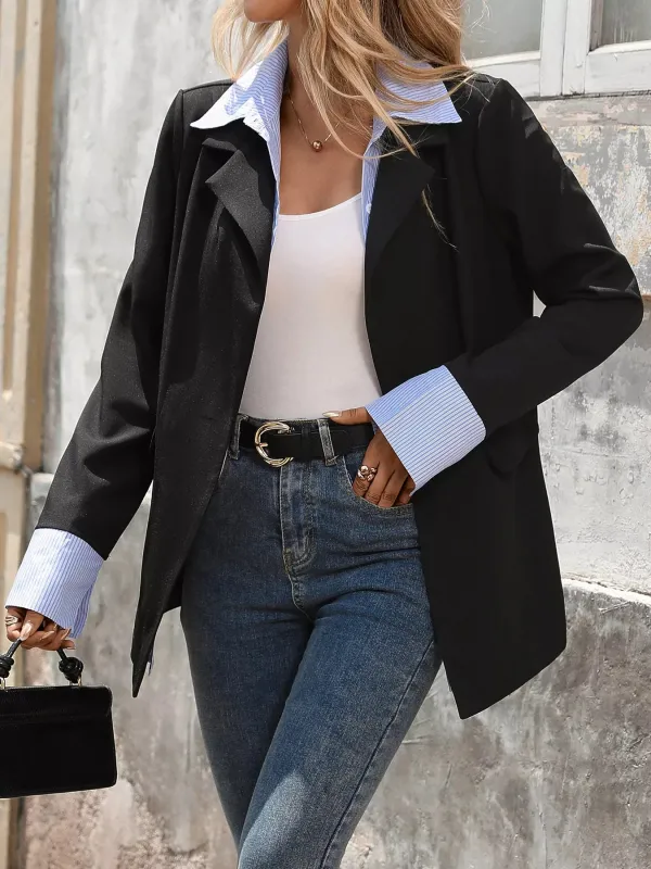 Striped Collar Long Sleeve Fake Two-Piece Blazer sold by Charming Charlie