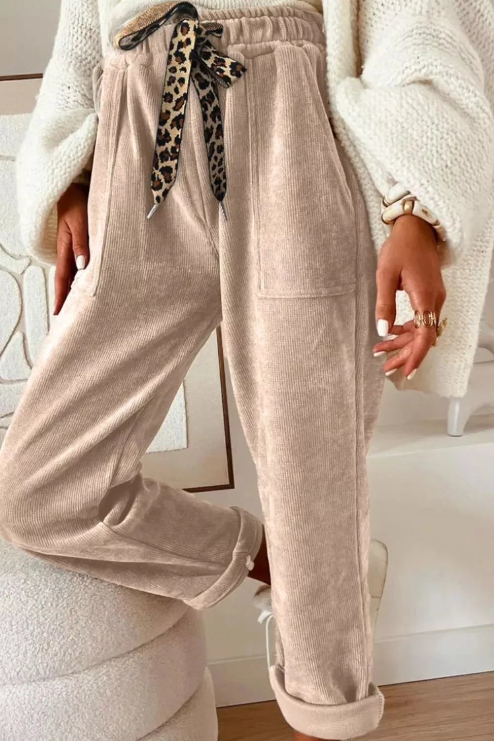 Leopard Drawstring Loose Fit Pants sold by Charming Charlie product image thumbnail 3