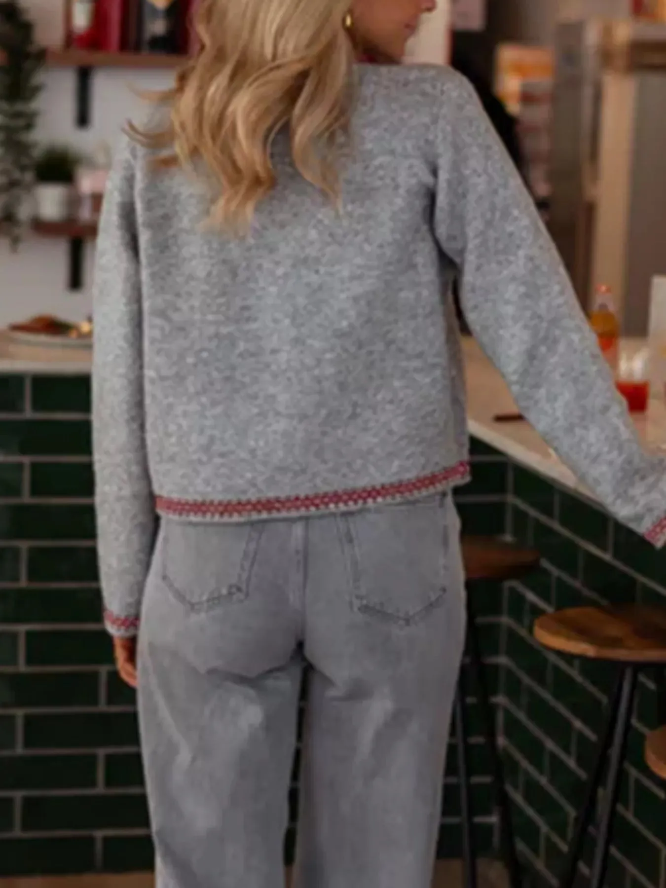 Contrast Trim Button Up Cardigan sold by Charming Charlie product image thumbnail 4