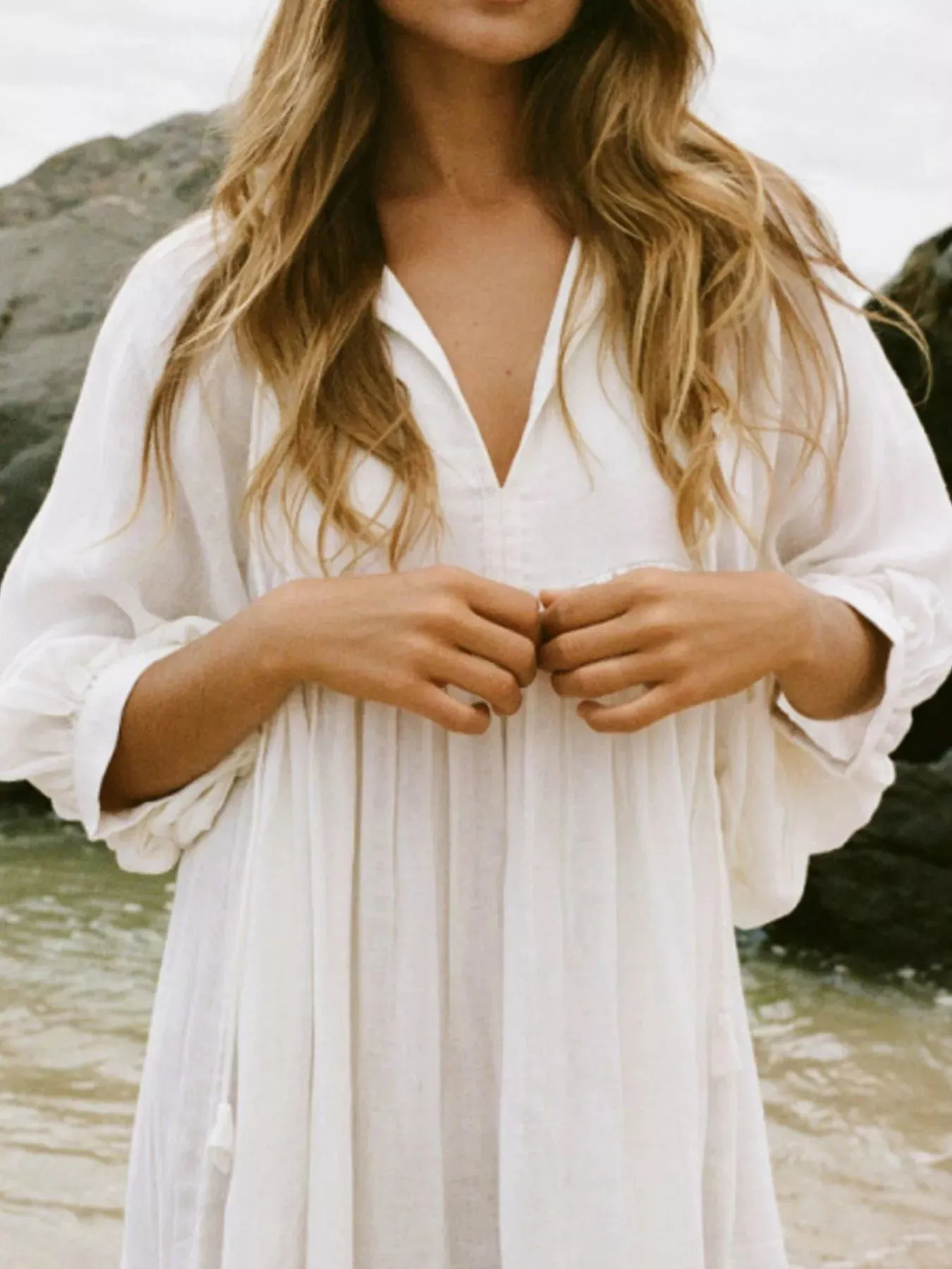 Tie Neck 3/4 Sleeve Midi Dress sold by Charming Charlie product image thumbnail 2