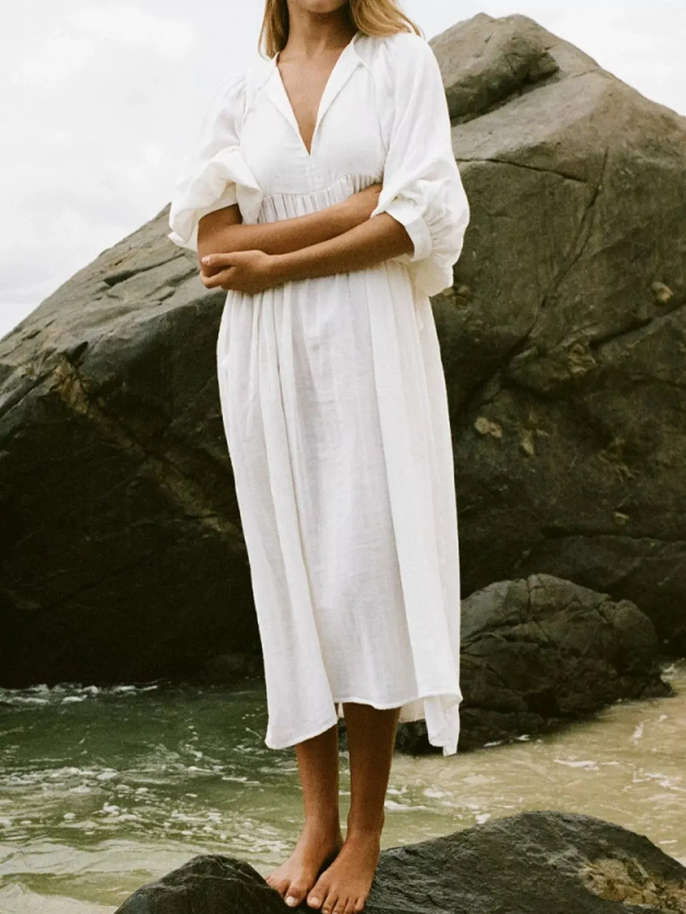 Tie Neck 3/4 Sleeve Midi Dress sold by Charming Charlie product image thumbnail 4