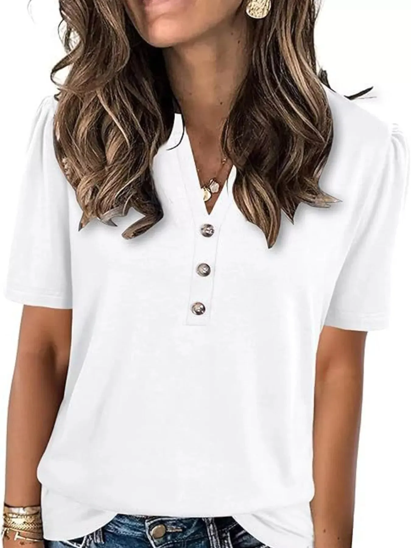 Full Size Notched Short Sleeve Blouse Plus Size sold by Charming Charlie product image thumbnail 3