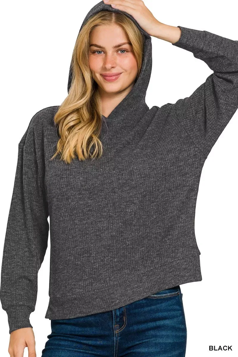 Zenana Ribbed Long Sleeve Hoodie sold by Charming Charlie product image thumbnail 2