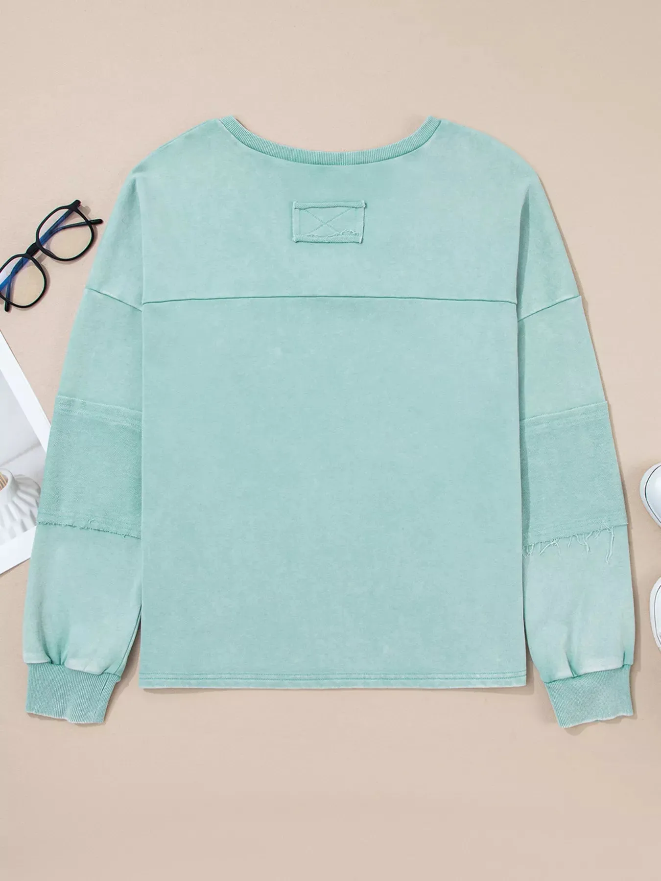 Mineral Wash Exposed Seam Buttoned V Neck Top sold by Charming Charlie product image thumbnail 4