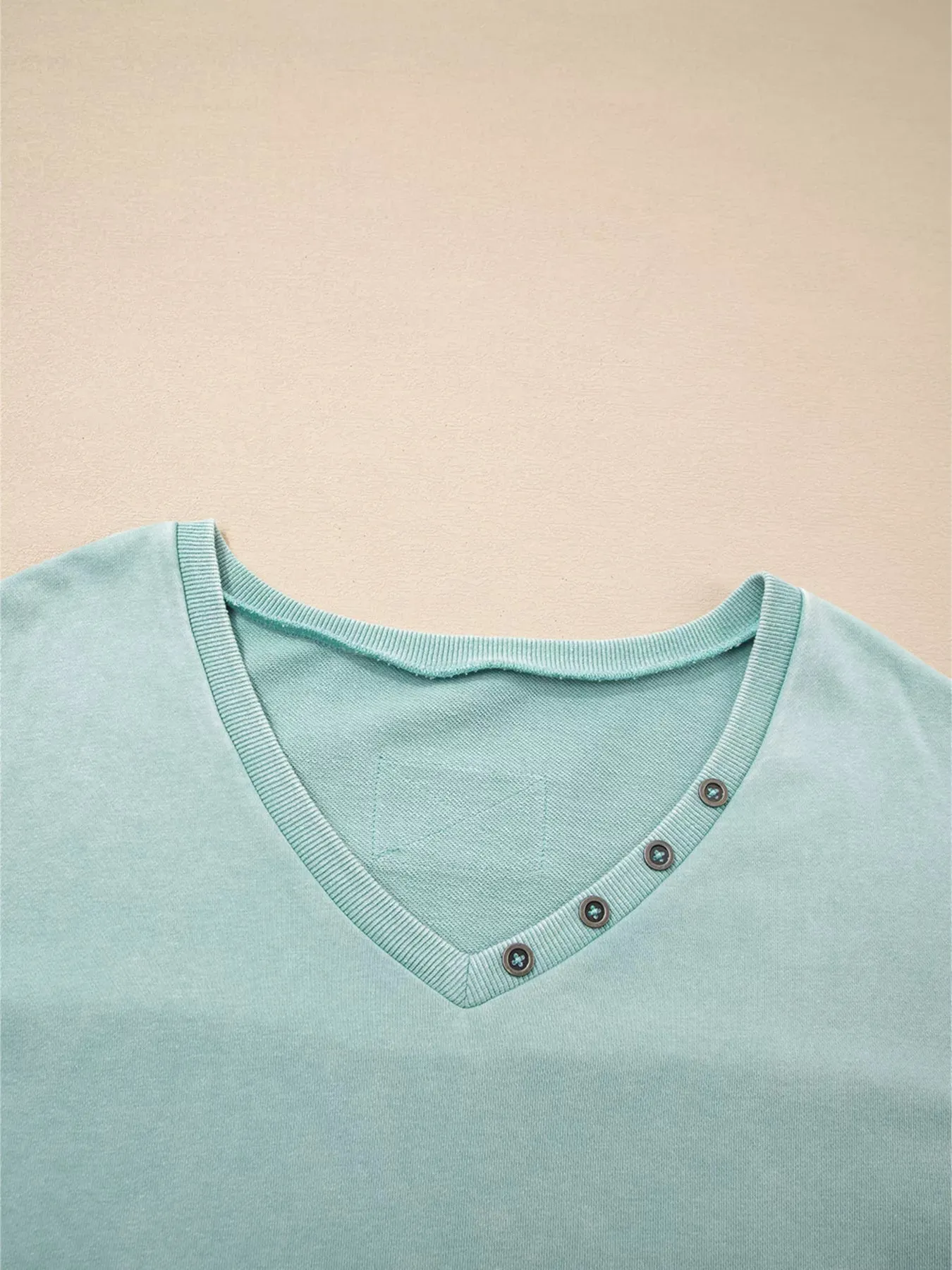 Mineral Wash Exposed Seam Buttoned V Neck Top sold by Charming Charlie product image thumbnail 5