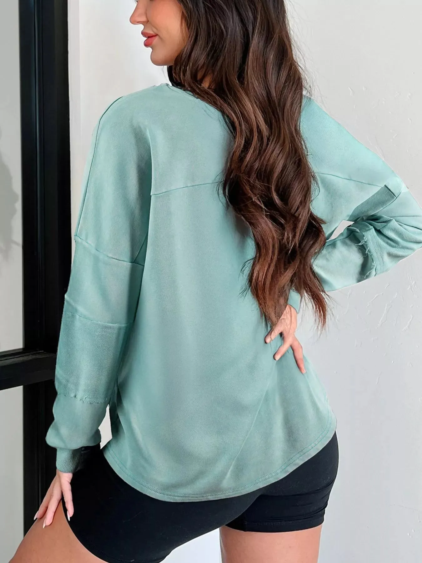 Mineral Wash Exposed Seam Buttoned V Neck Top sold by Charming Charlie product image thumbnail 2