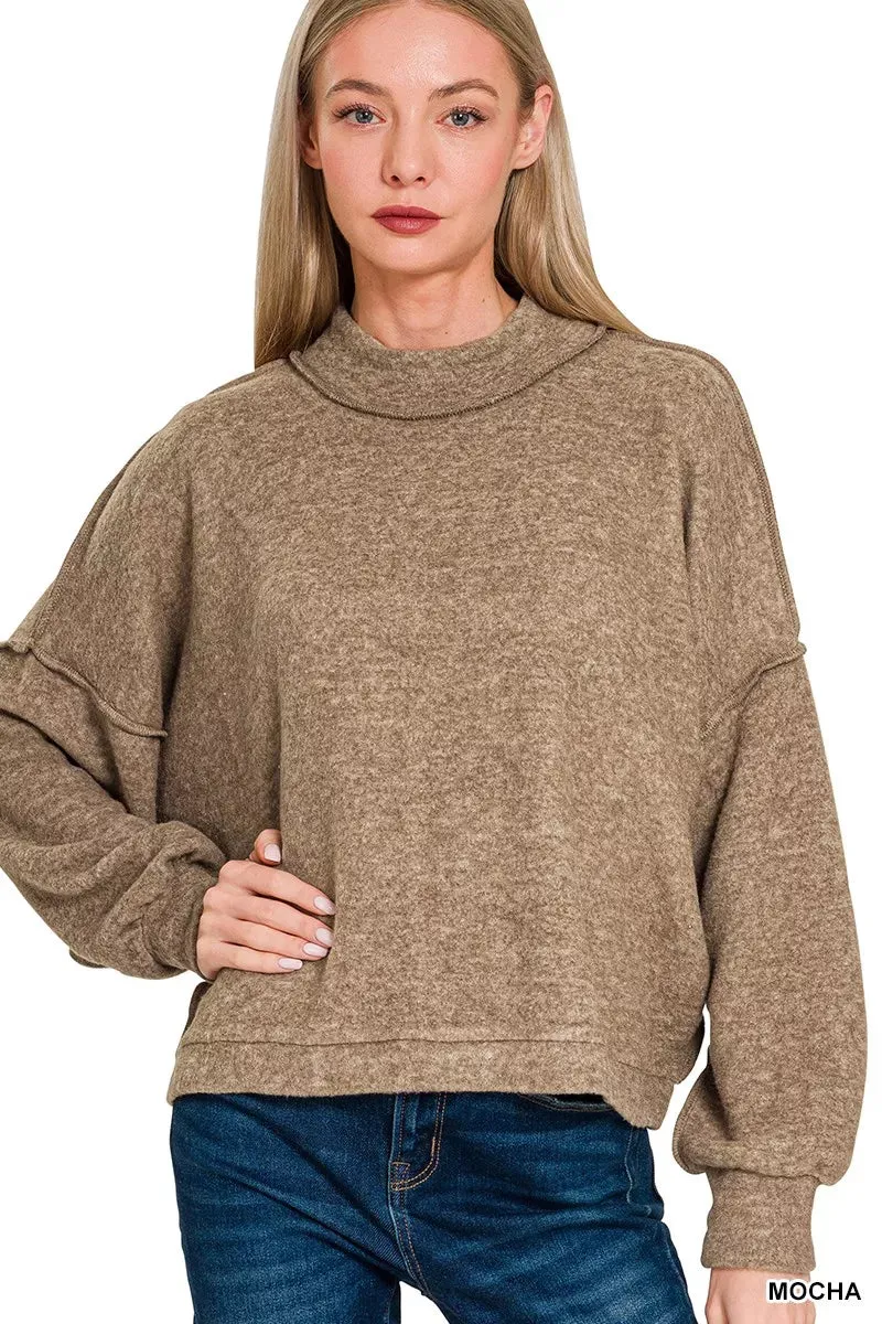 Zenana Brushed Melange Hacci Cropped Sweater sold by Charming Charlie