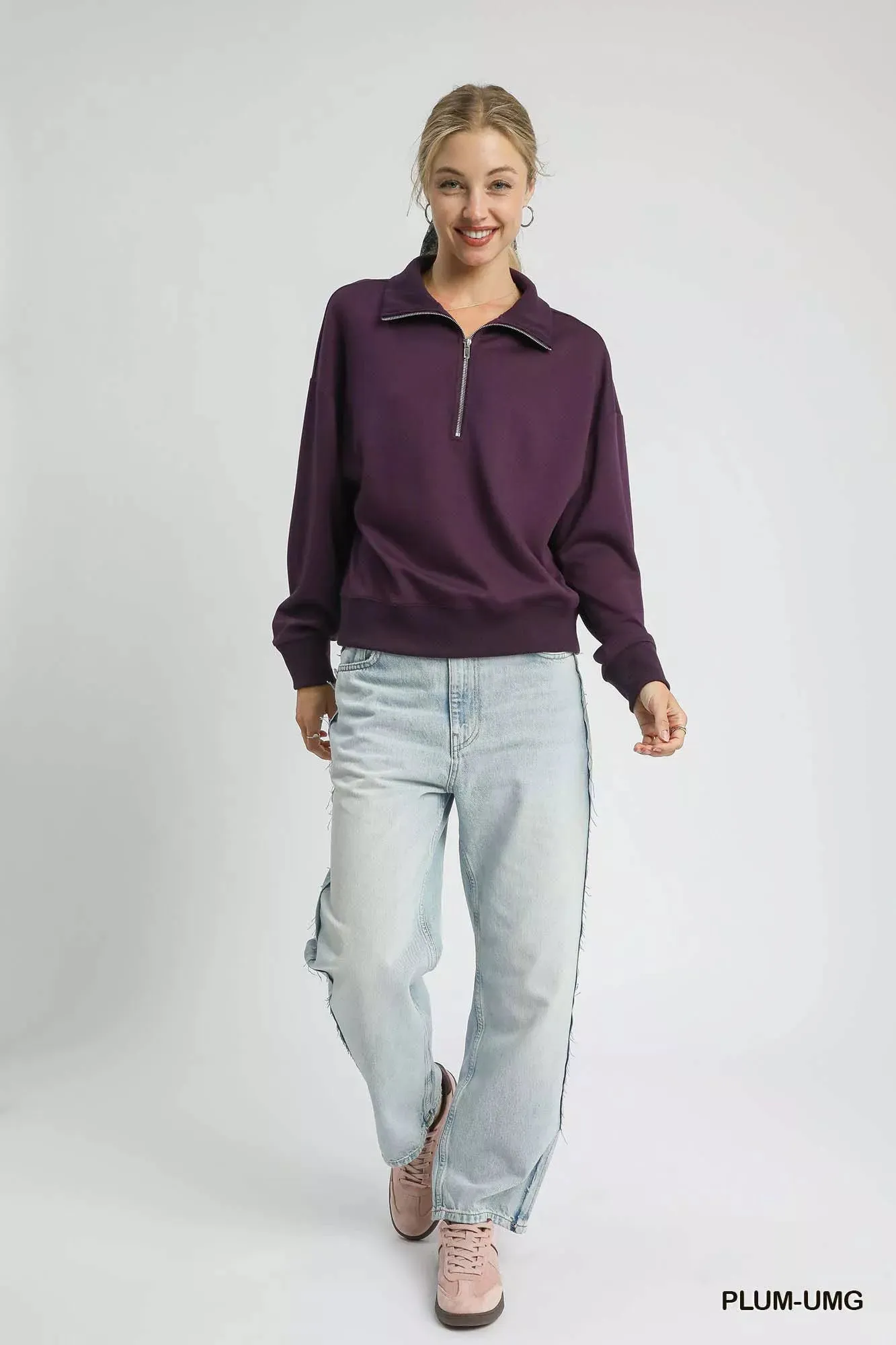 Umgee Half Zip Drop Shoulder Sweatshirt sold by Charming Charlie product image thumbnail 2