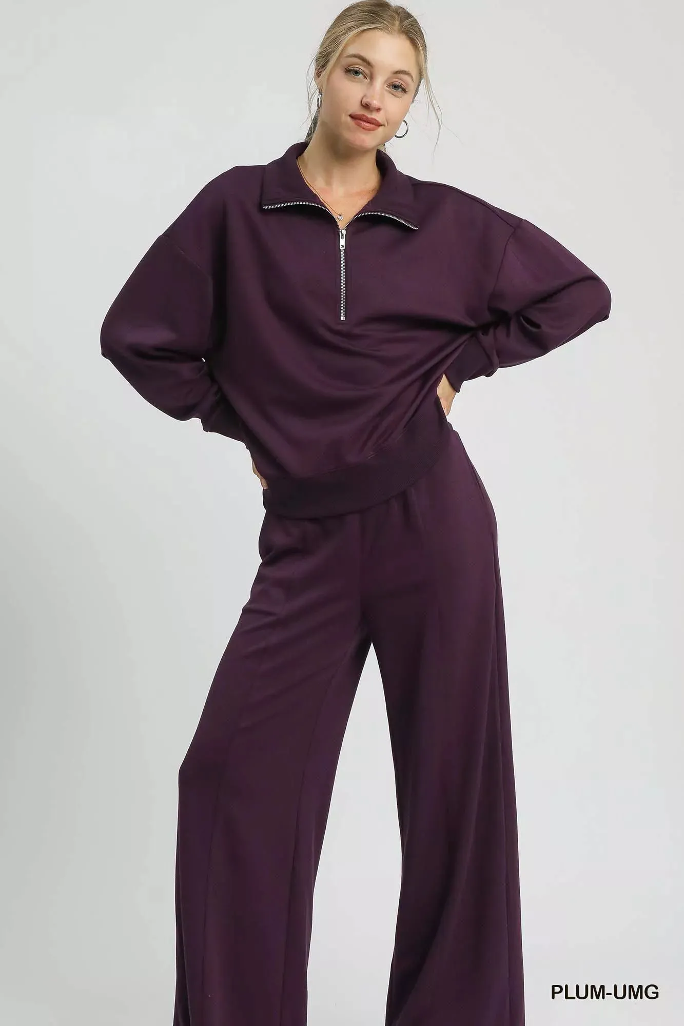 Umgee Half Zip Drop Shoulder Sweatshirt sold by Charming Charlie product image thumbnail 3