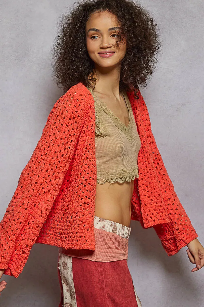 POL Open Front Cardigan with Crochet Patterns sold by Charming Charlie product image thumbnail 3