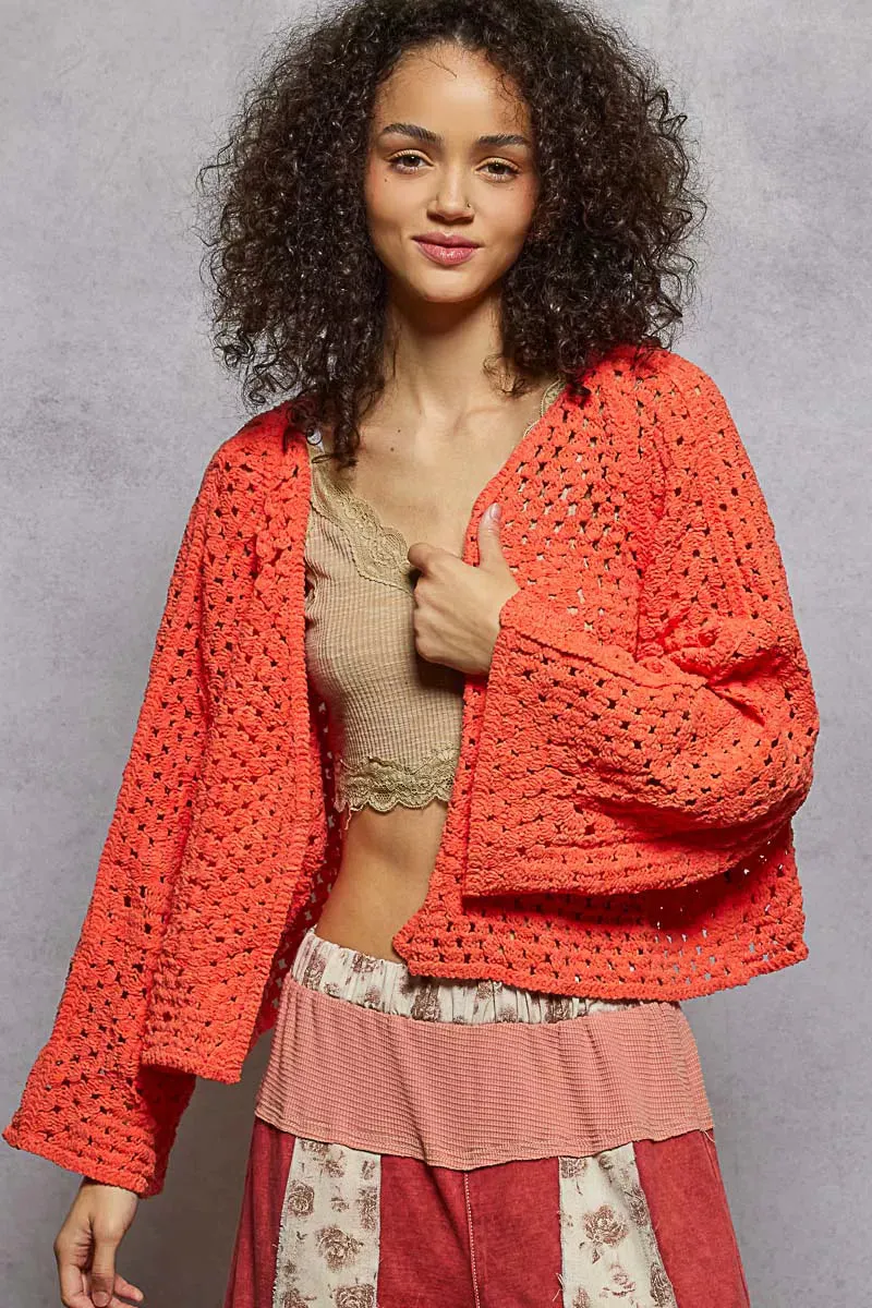 POL Open Front Cardigan with Crochet Patterns sold by Charming Charlie product image thumbnail 2