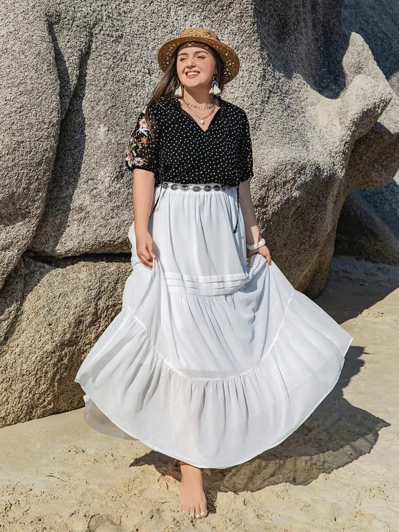 Plus Size Printed Tie Neck Half Sleeve Blouse sold by Charming Charlie product image thumbnail 5