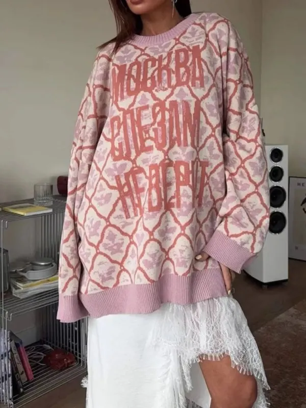 Letter Round Neck Long Sleeve Sweater sold by Charming Charlie