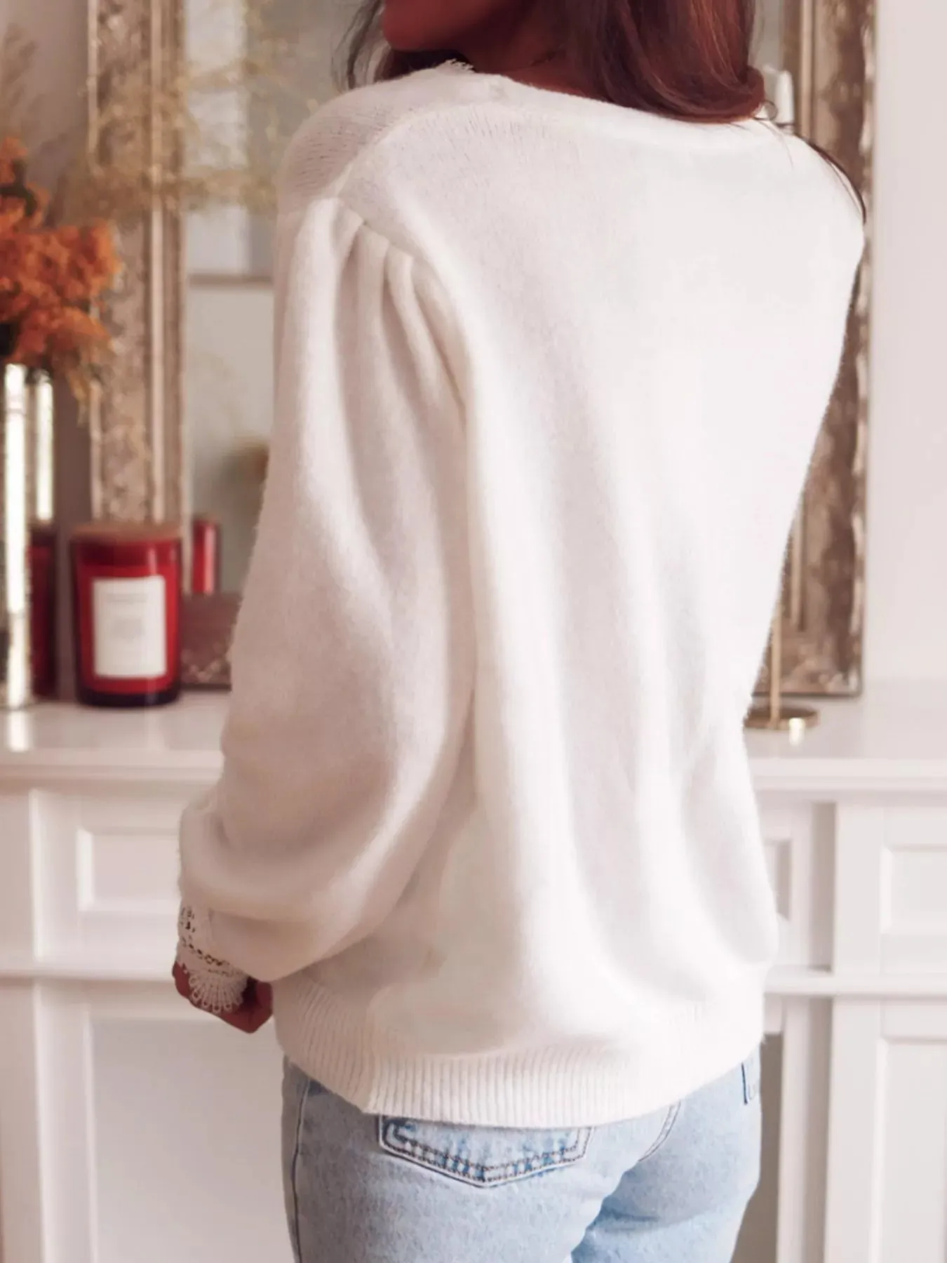 Lace Trim V-Neck Cardigan sold by Charming Charlie product image thumbnail 2