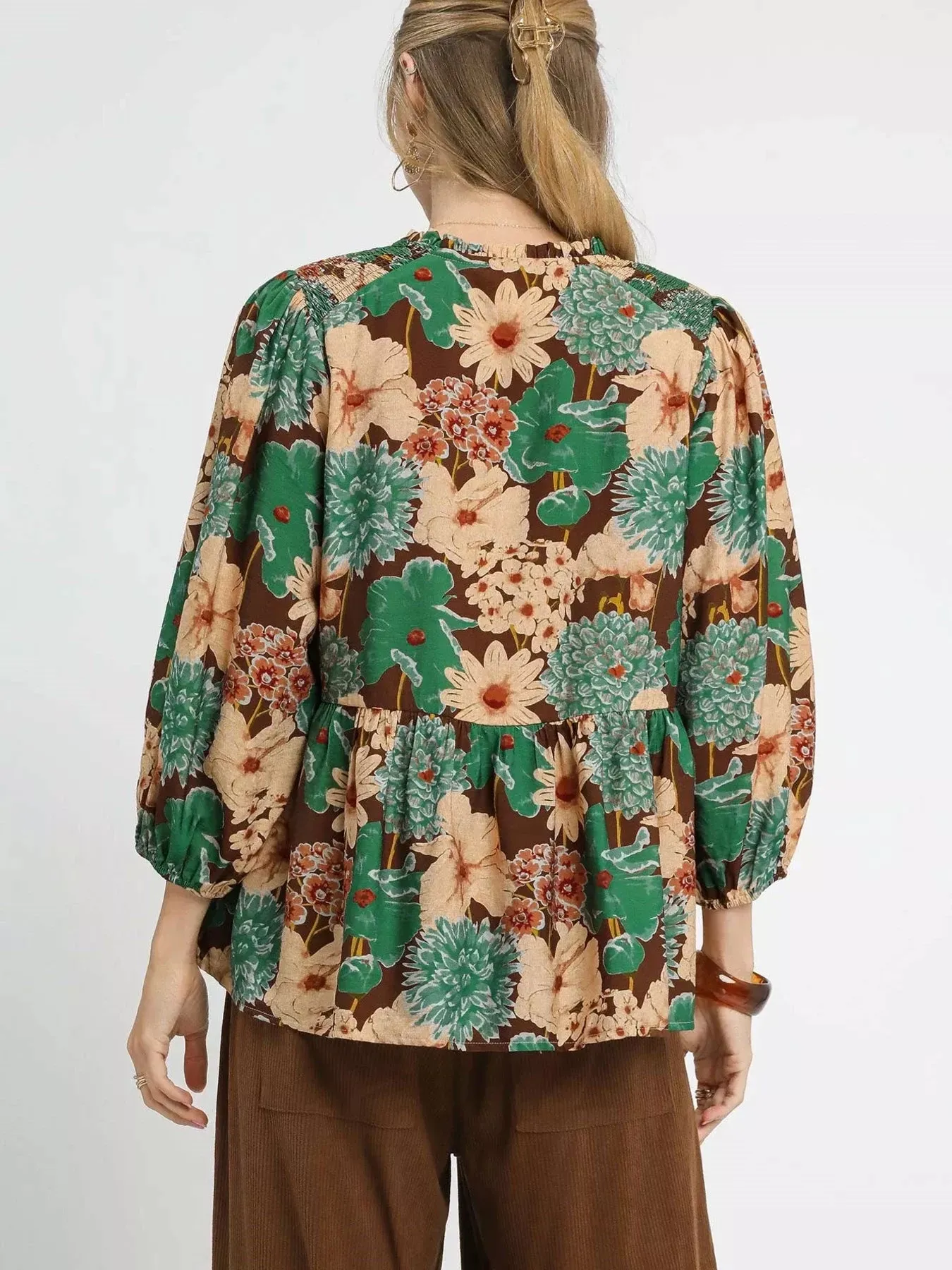 Umgee Mix Floral Peplum Blouse with Tie Neck sold by Charming Charlie product image thumbnail 3
