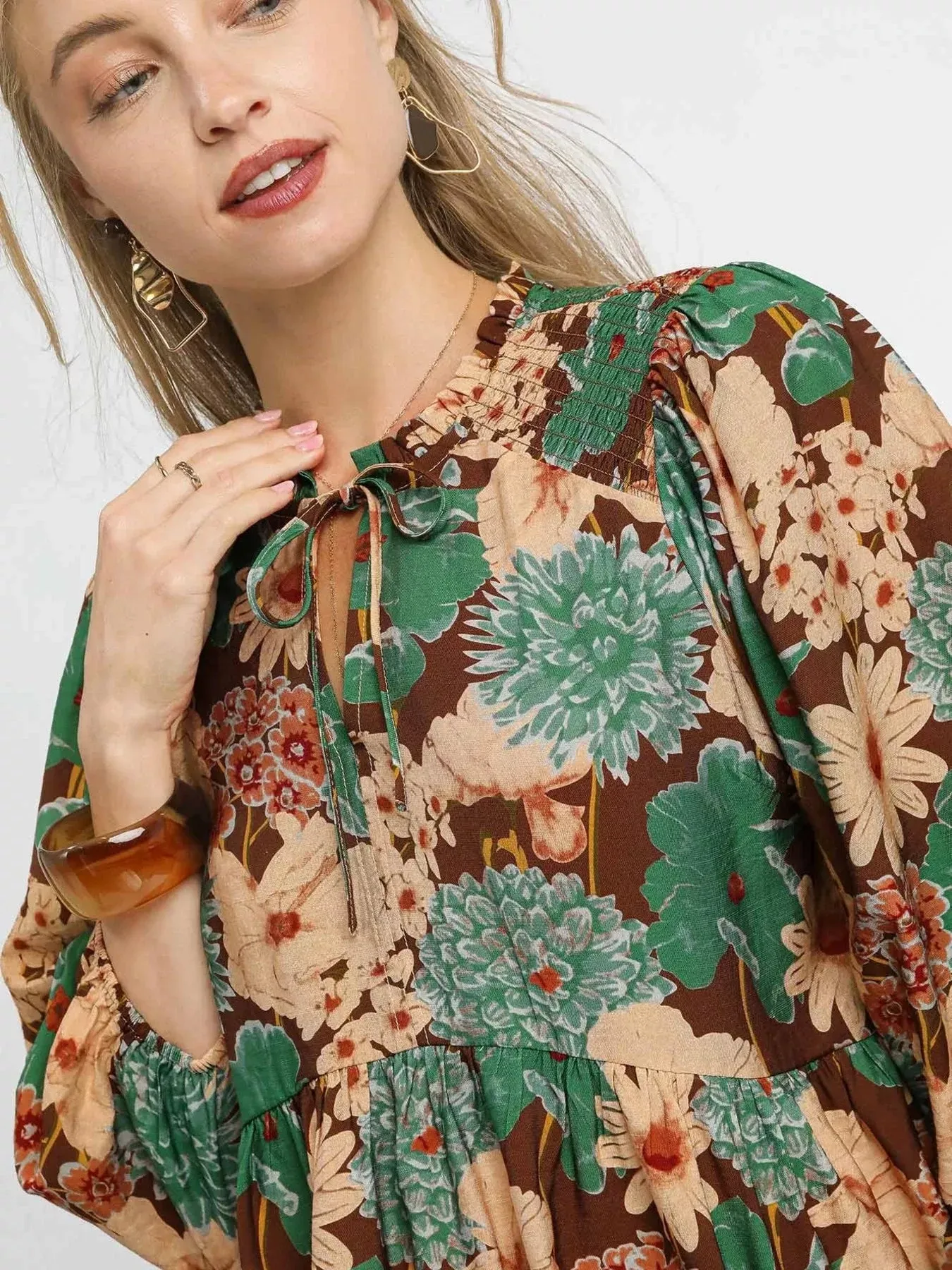 Umgee Mix Floral Peplum Blouse with Tie Neck sold by Charming Charlie product image thumbnail 5
