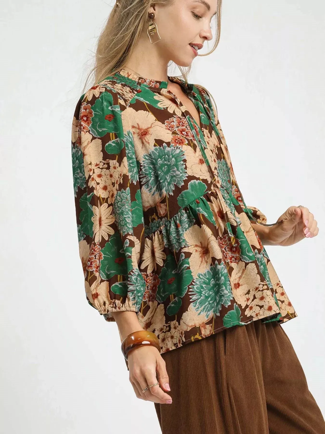 Umgee Mix Floral Peplum Blouse with Tie Neck sold by Charming Charlie product image thumbnail 2