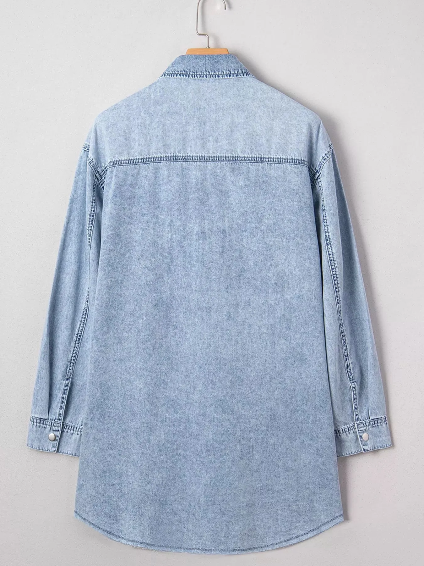 Chest Pocket Raw Hem Denim Loose Shirt Dress sold by Charming Charlie product image thumbnail 5